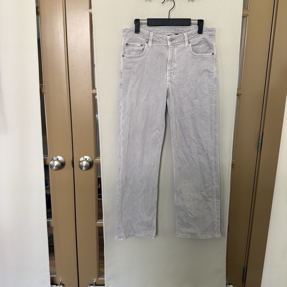 American Eagle Womens 6 Light Grey Mid Rise Stovepipe Wide Leg Jeans